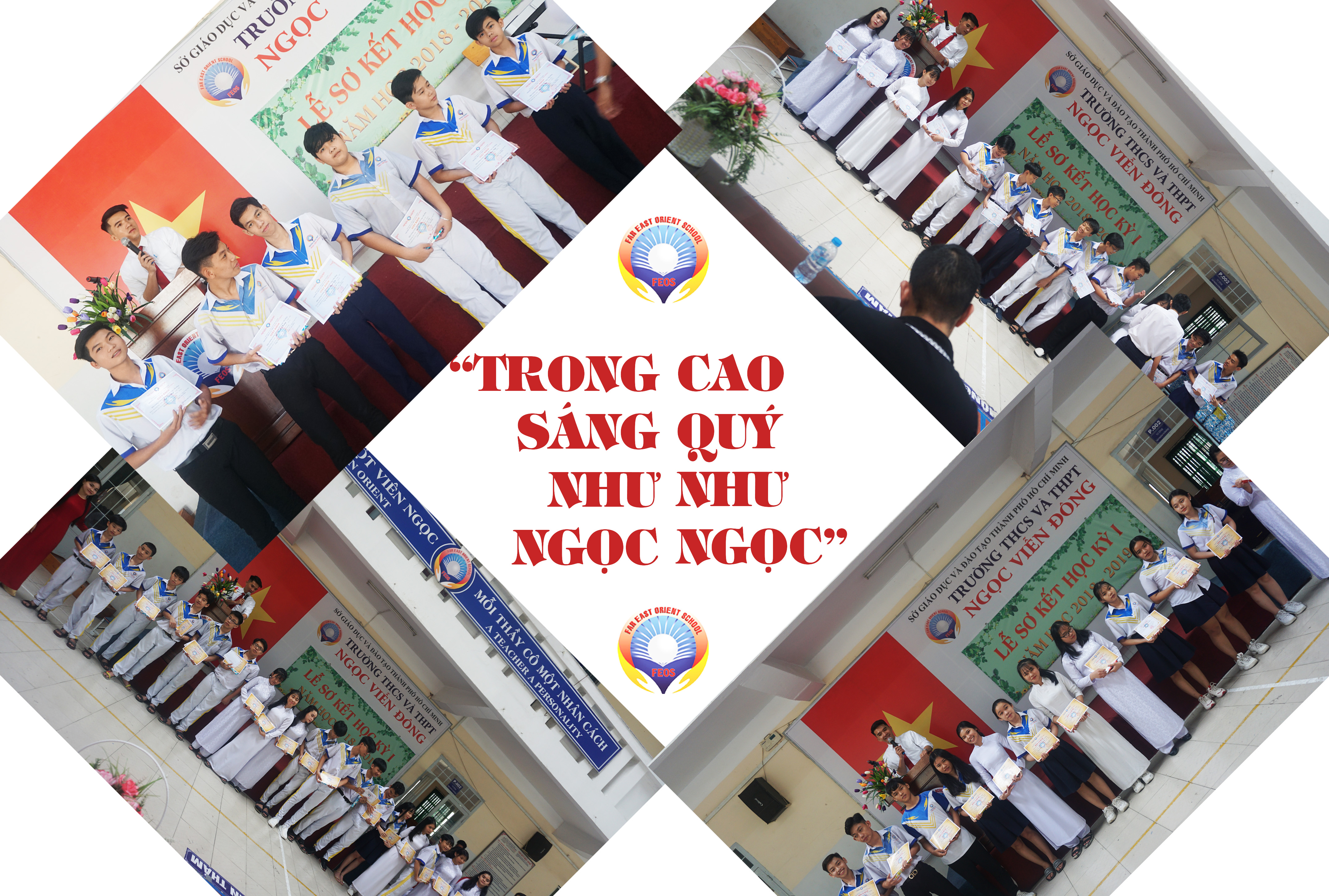 Hình ảnh nhận bằng khen trong lễ sơ kết HKI năm học 2018-2019 của trường THCS và THPT Ngọc Viễn Đông