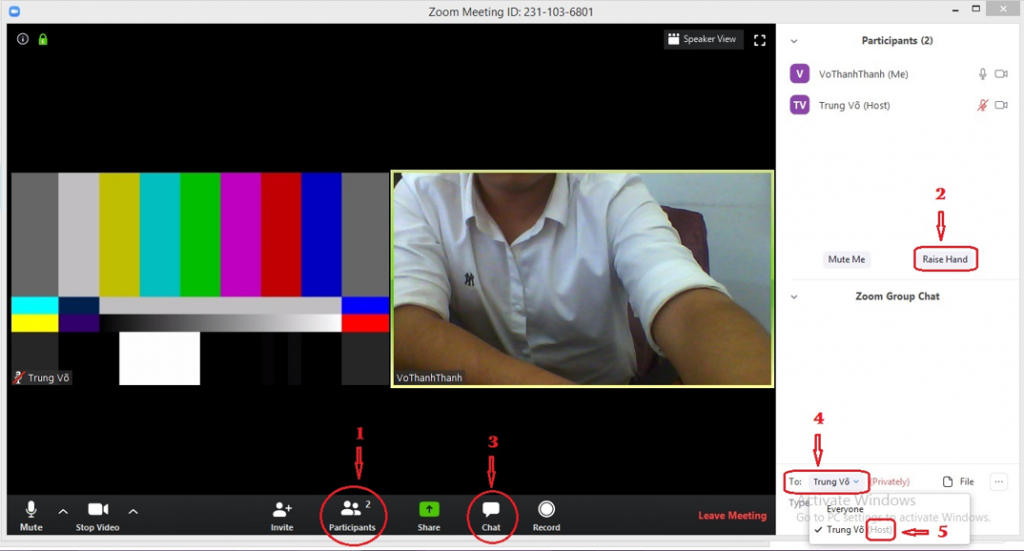 Hướng dẫn chức năng raisehand và chat trên PC